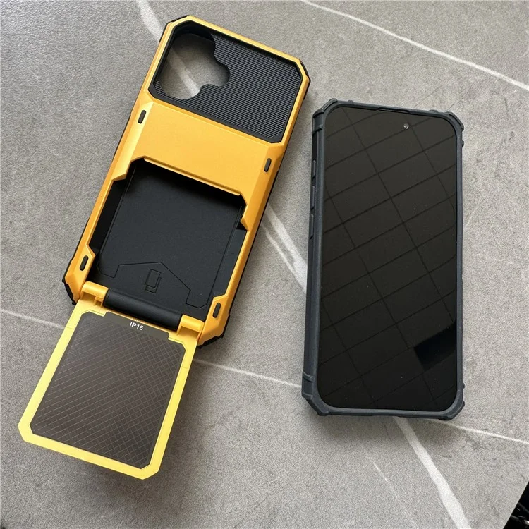 For iPhone 16 Plus Case PC+TPU Dual Layer Back Phone Cover with Card Holder - Yellow