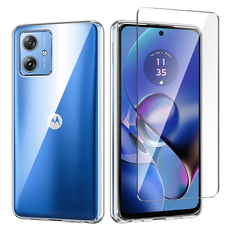 Pour Motorola Moto G64 5G Étui de téléphone en TPU transparent anti-rayures + Protecteur d'écran en verre trempé à bord incurvé 2,5D
