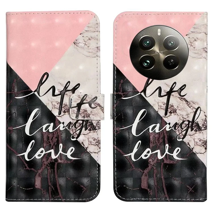 Для Realme 12 4G / 12+ 5G Case 3D Creative Pattern PU - Трехцветный Мрамор