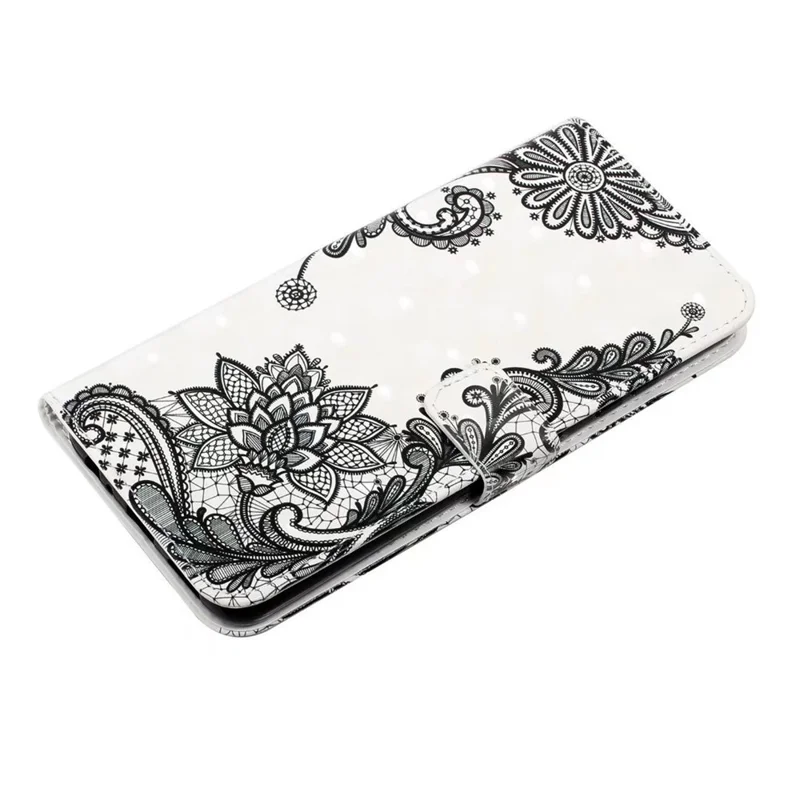 For Realme 12 4G / 12+ 5G Case 3D Creative Pattern PU Leather Stand Phone Cover - Lace Flower
