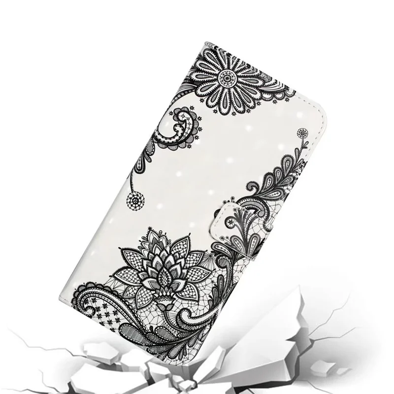 For Realme 12 4G / 12+ 5G Case 3D Creative Pattern PU Leather Stand Phone Cover - Lace Flower