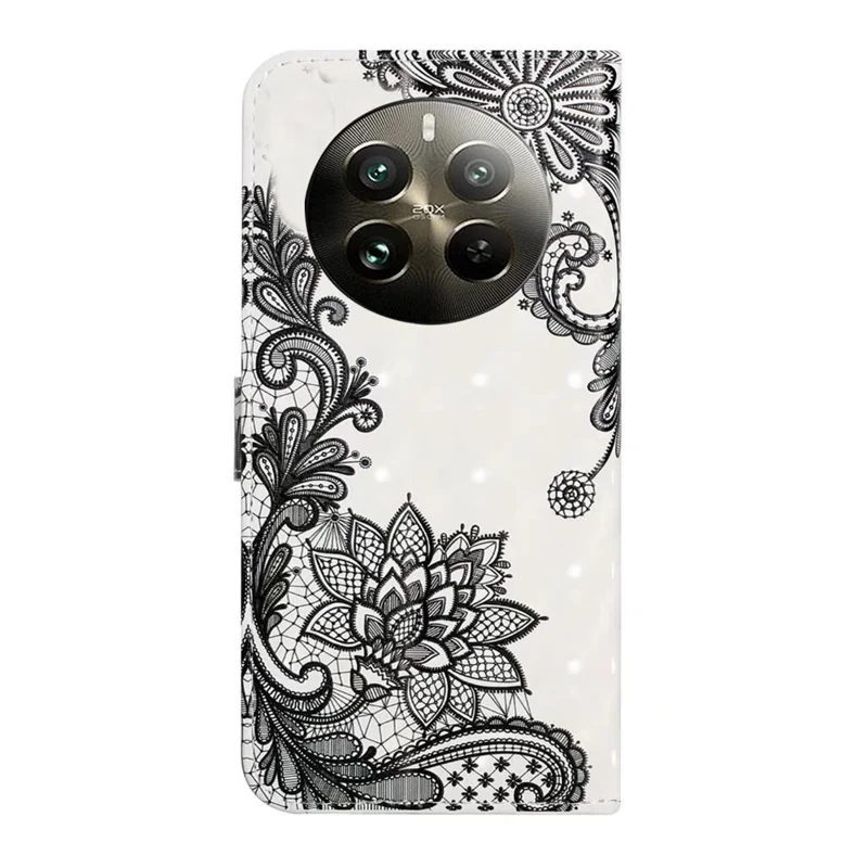 For Realme 12 4G / 12+ 5G Case 3D Creative Pattern PU Leather Stand Phone Cover - Lace Flower
