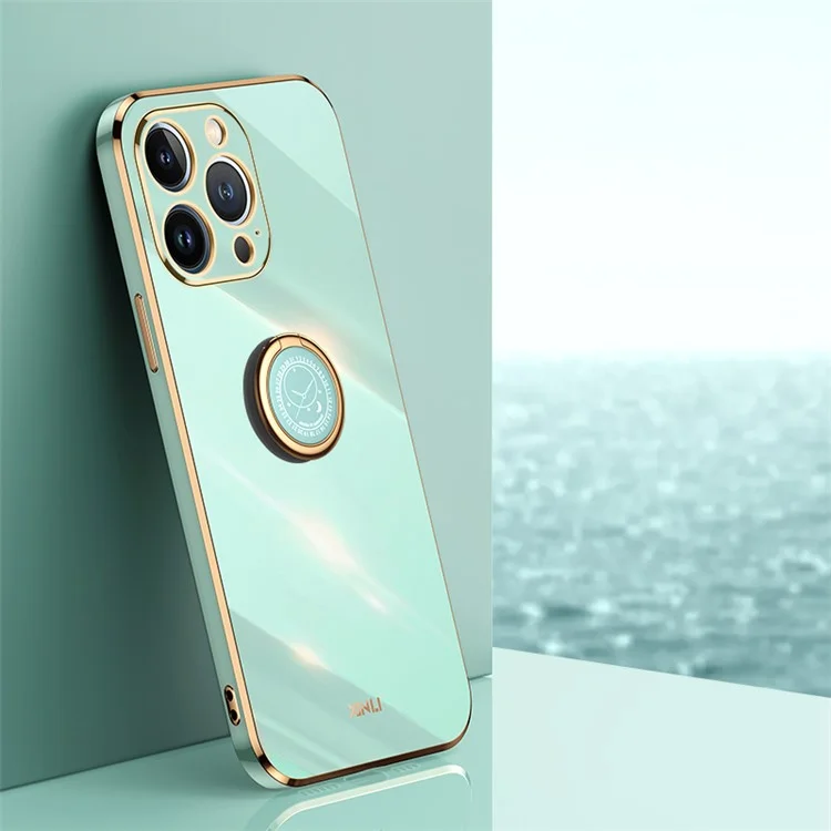 Xinli Per Iphone 16 Pro Case Ring Kickstand Elettroplating TPU Cover - Ciano