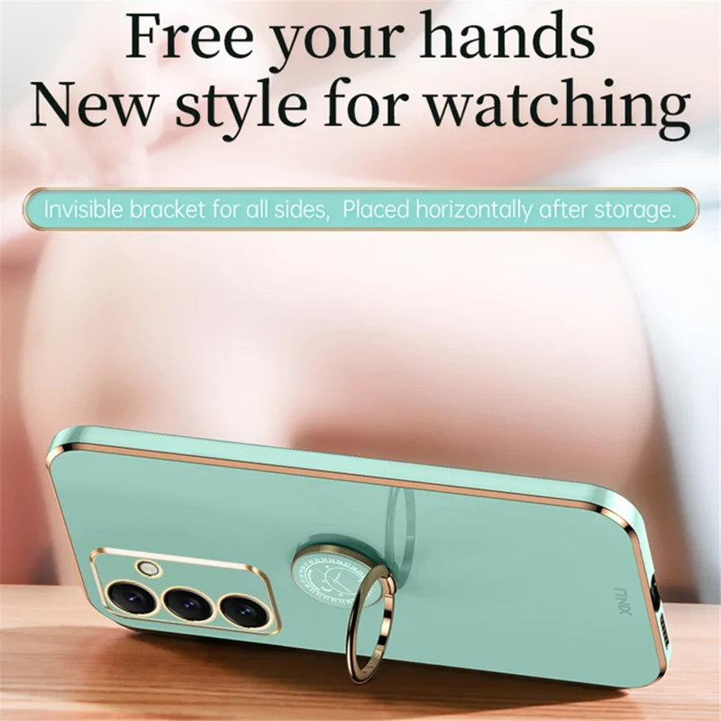 XINLI For Samsung Galaxy S24 FE Case Ring Kickstand Electroplating TPU Phone Cover - Cyan