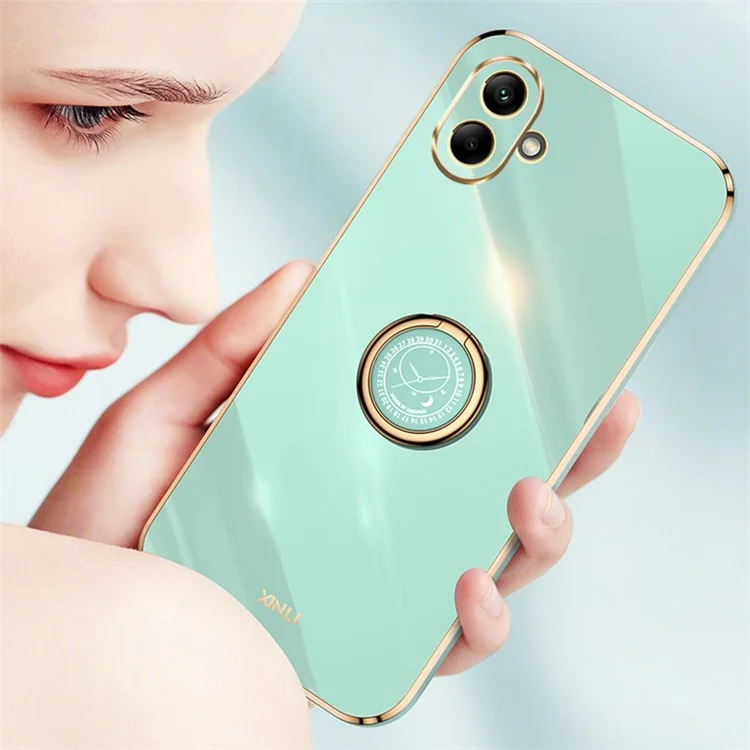 XINLI per Samsung Galaxy A06 Case Ring Kickstand Electroplating TPU Phone Cover - Cyan