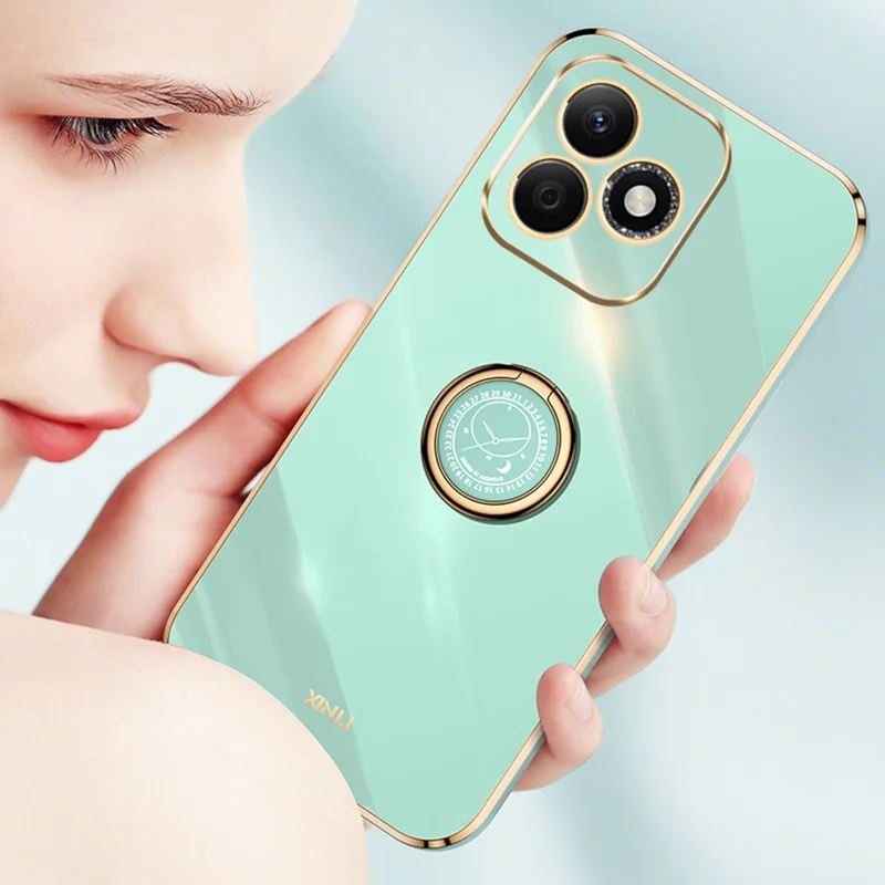 Xinli Für Ehren X60i 5G Case Ring Kickstand Elektroplieren TPU -telefonabdeckung - Cyan