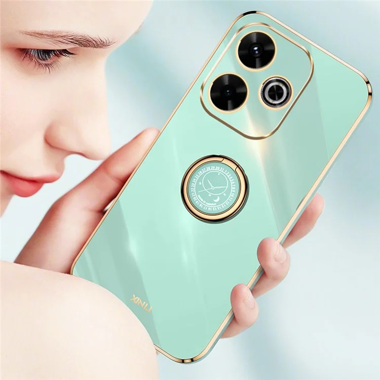 Xinli Para Xiaomi Redmi 13 5G / 4G Case Ring Kickstand Eletroplating TPU Tampa - Ciano