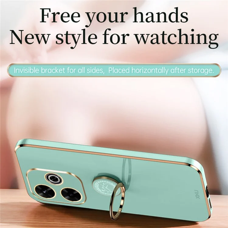 Xinli Para Xiaomi Redmi 13 5G / 4G Case Ring Kickstand Eletroplating TPU Tampa - Ciano