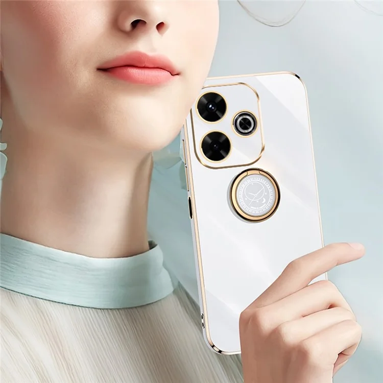 Xinli Para Xiaomi Redmi 13 5G / 4G Case Ring Kickstand Eletroplating TPU Tampa - Ciano
