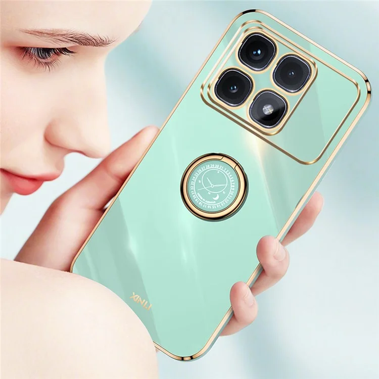 Xinli Per Xiaomi Redmi K70 Ultra Case Ring Kickstand Electroplating TPU Cover - Ciano