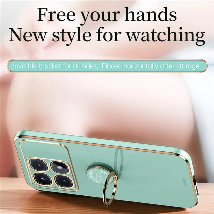Xinli Per Xiaomi Redmi K70 Ultra Case Ring Kickstand Electroplating TPU Cover - Ciano
