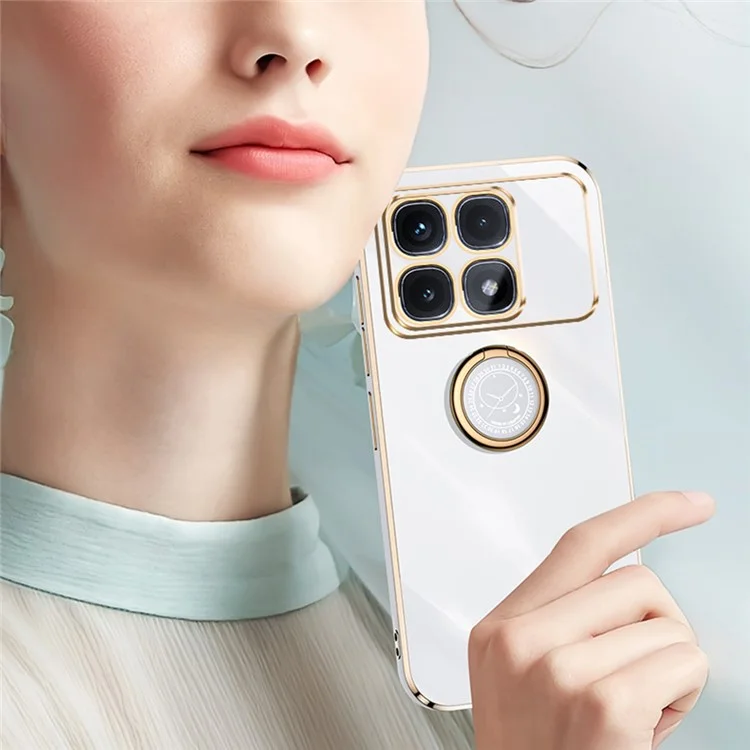 Xinli Per Xiaomi Redmi K70 Ultra Case Ring Kickstand Electroplating TPU Cover - Ciano