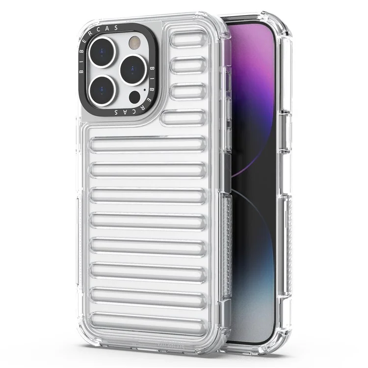 Para Iphone 15 Pro Max Case Stripe Design Anti-Slip Desmontable TPU+PC Telephip Cover - Transparente