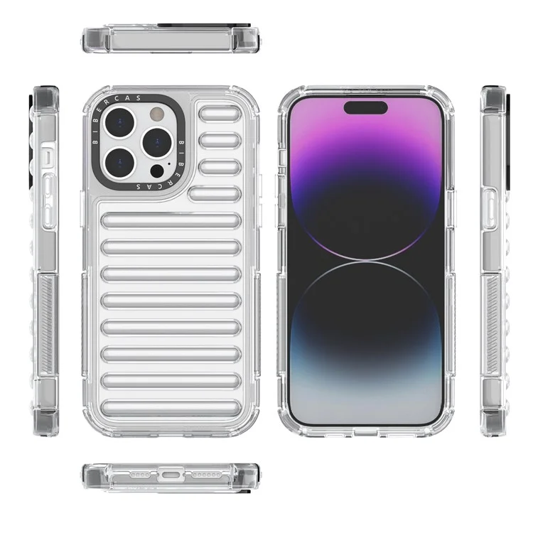 Para Iphone 15 Pro Max Case Stripe Design Anti-Slip Desmontable TPU+PC Telephip Cover - Transparente