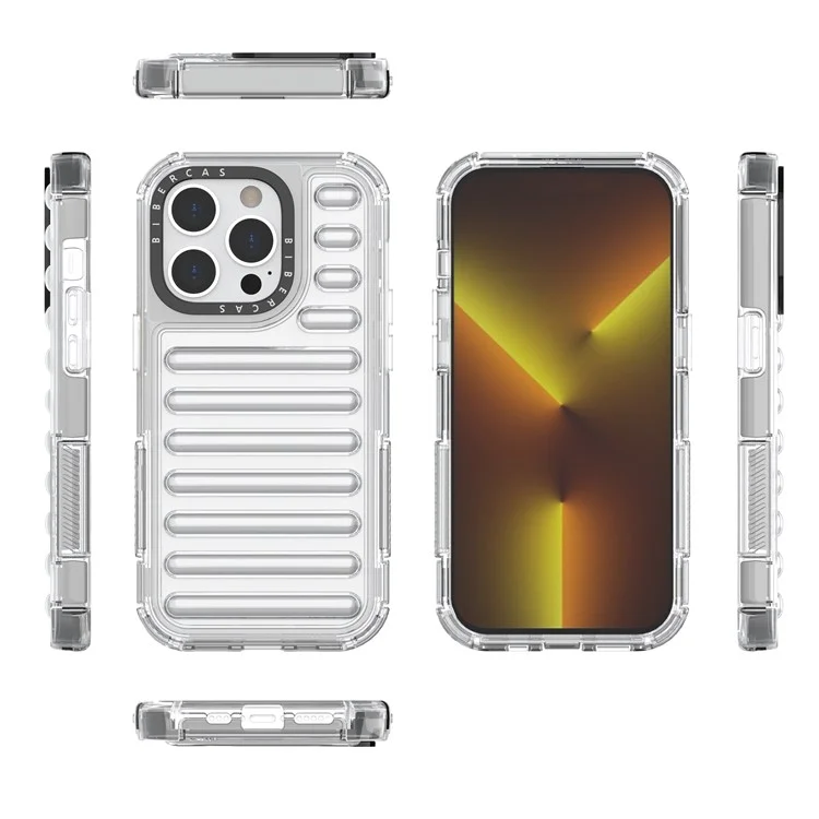 Para Iphone 14 Pro Case Stripe Design Anti-Slip Desallable TPU+PC Telephip Cover - Transparente