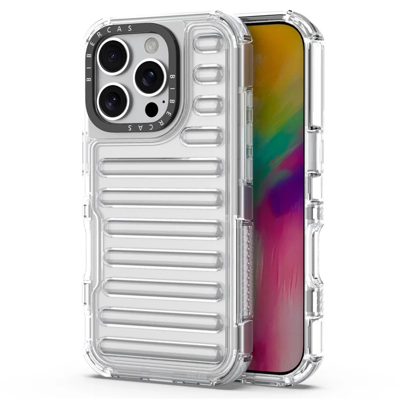 Para Iphone 16 Pro Max Case Stripe Design Anti-Slip Desmontable TPU+PC Telephip Cover - Transparente