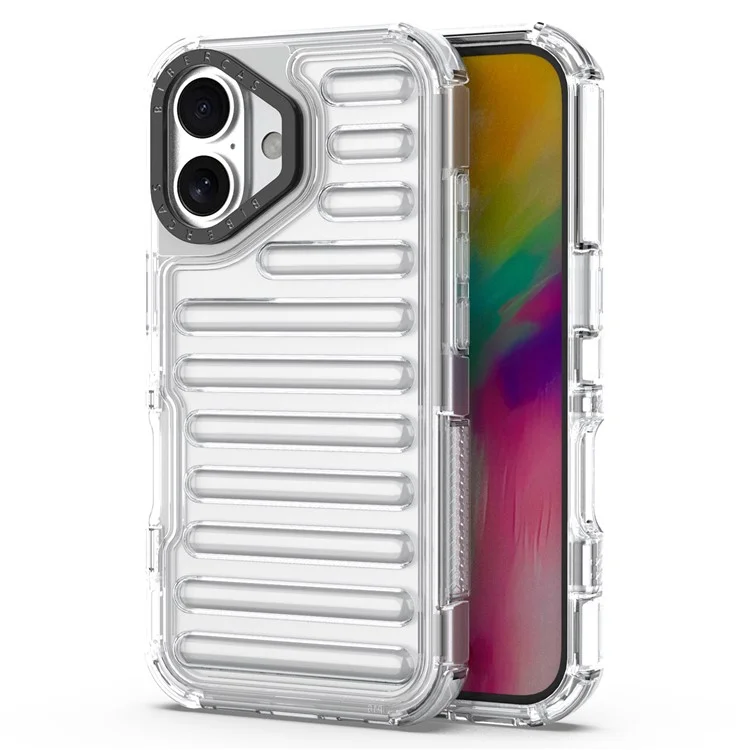 Para Iphone 16 Plus Case Stripe Design Anti-Slip Desmontable TPU+PC Telephip Cover - Transparente