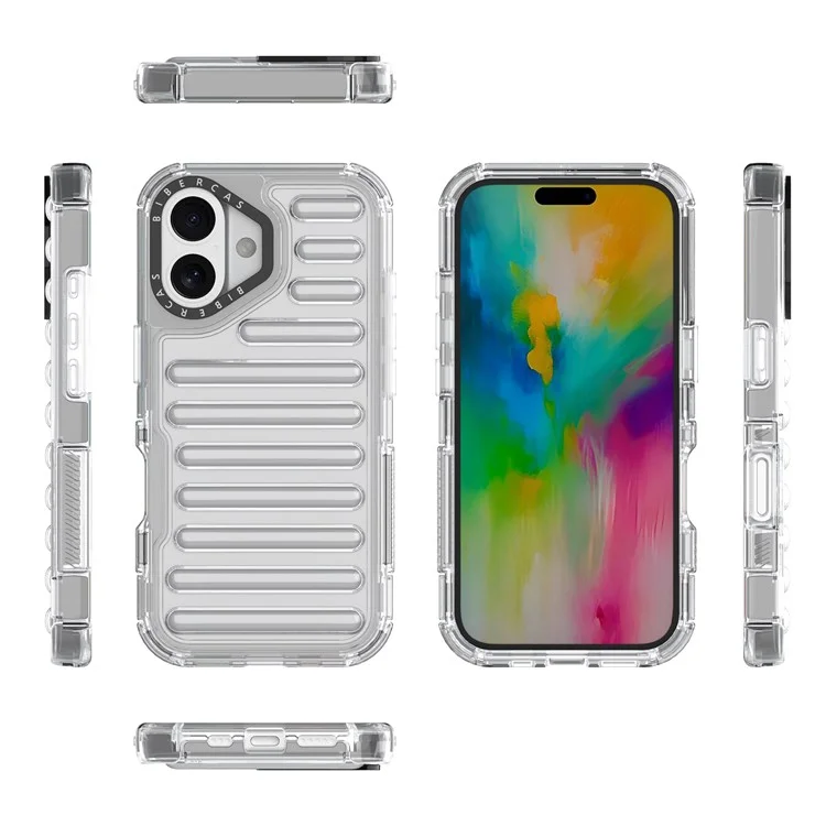 Para Iphone 16 Plus Case Stripe Design Anti-Slip Desmontable TPU+PC Telephip Cover - Transparente