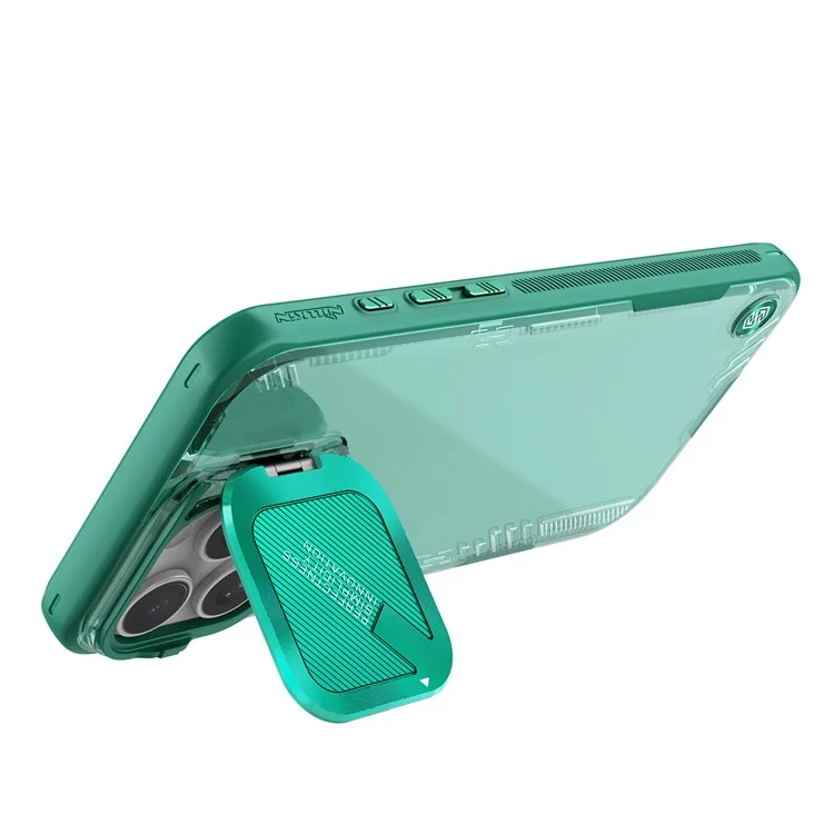 NILLKIN Iceblade Prop for iPhone 16 Pro Max Case PC+TPU Phone Shell with Lens Cover Kickstand - Green