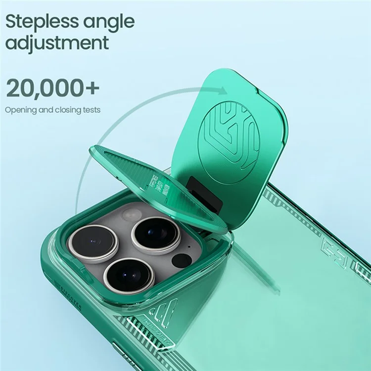 NILLKIN Iceblade Prop for iPhone 16 Pro Max Case PC+TPU Phone Shell with Lens Cover Kickstand - Green