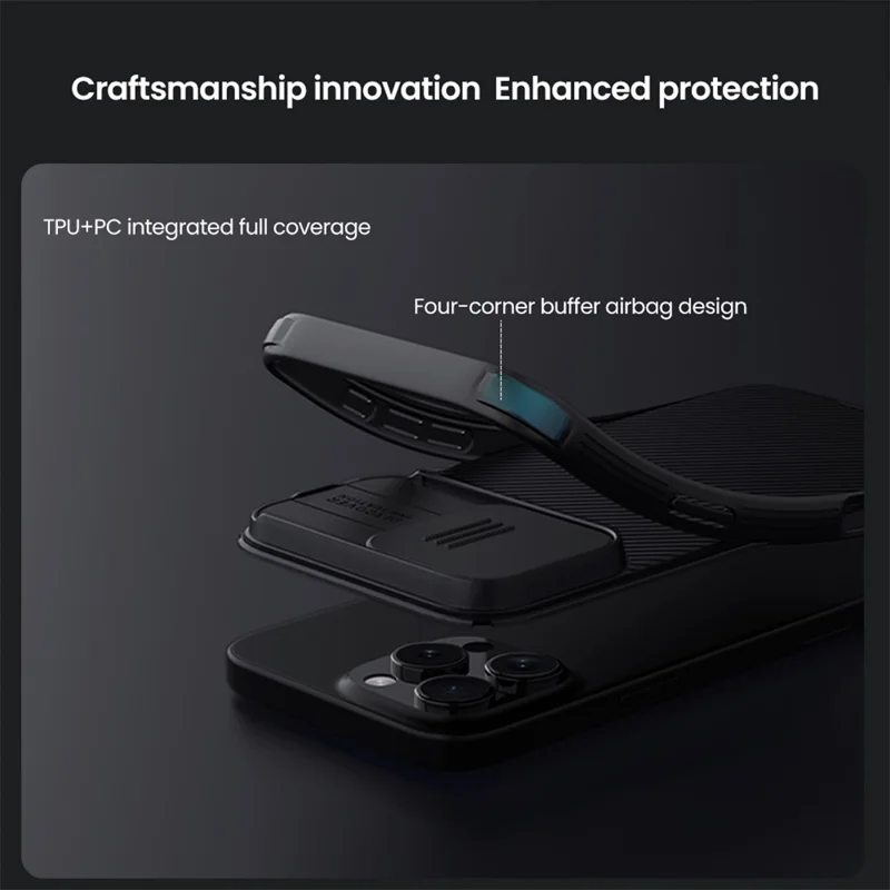 NILLKIN Camshield Pro Series for iPhone 16 Pro Case PC+TPU Slide Camera Lid Phone Cover - Grey