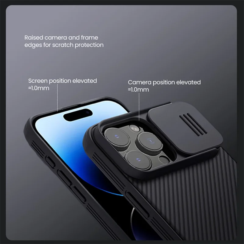 NILLKIN Camshield Pro Series for iPhone 16 Pro Case PC+TPU Slide Camera Lid Phone Cover - Grey