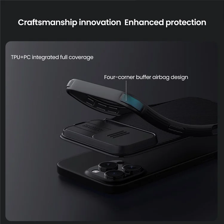 NILLKIN Camshield Pro Series for iPhone 16 Pro Max Case PC+TPU Slide Camera Lid Phone Cover - Black