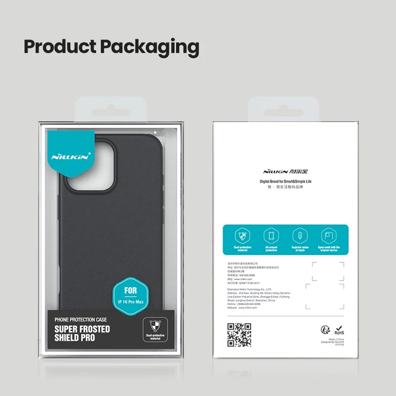 NILLKIN Super Frosted Shield Pro For iPhone 16 Pro Max Case Matte PC+TPU Phone Cover - Grey