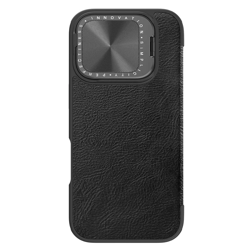 NILLKIN Qin Prop Series for iPhone 16 Pro Leather Case Lens Kickstand Phone Cover - Black