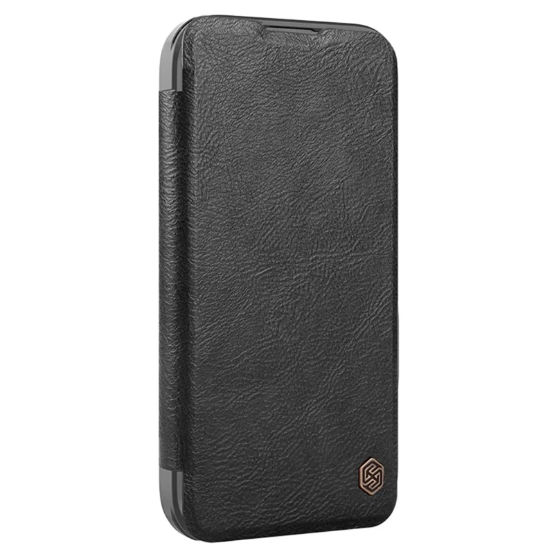 NILLKIN Qin Prop Series for iPhone 16 Pro Leather Case Lens Kickstand Phone Cover - Black