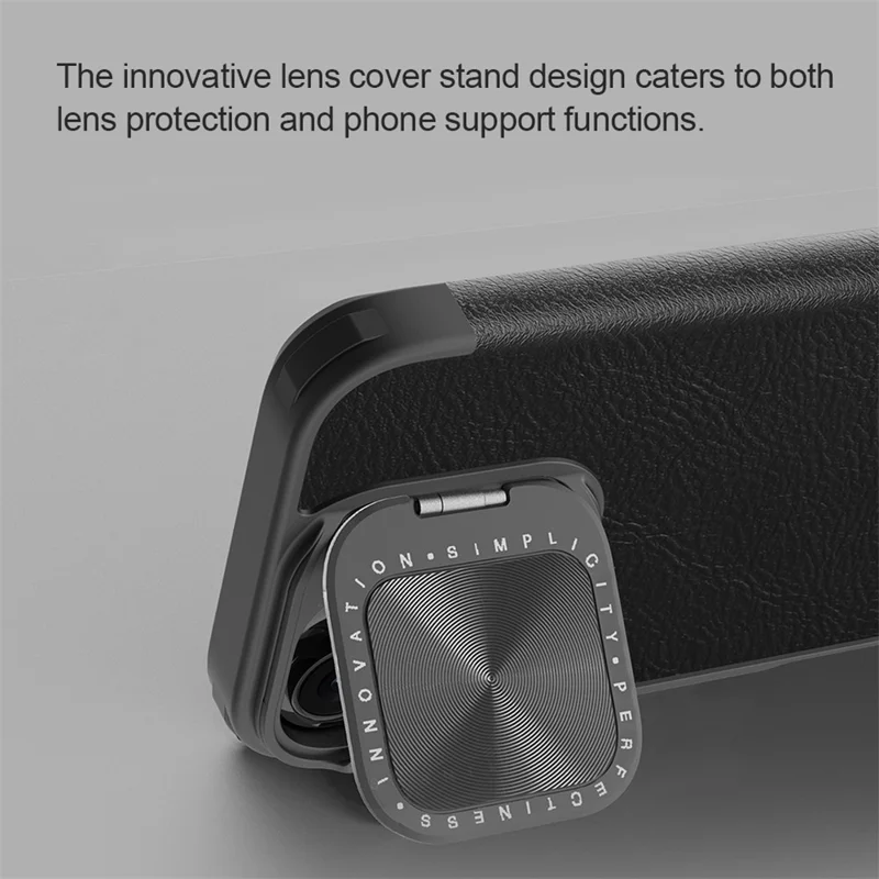 NILLKIN Qin Prop Series for iPhone 16 Pro Leather Case Lens Kickstand Phone Cover - Black