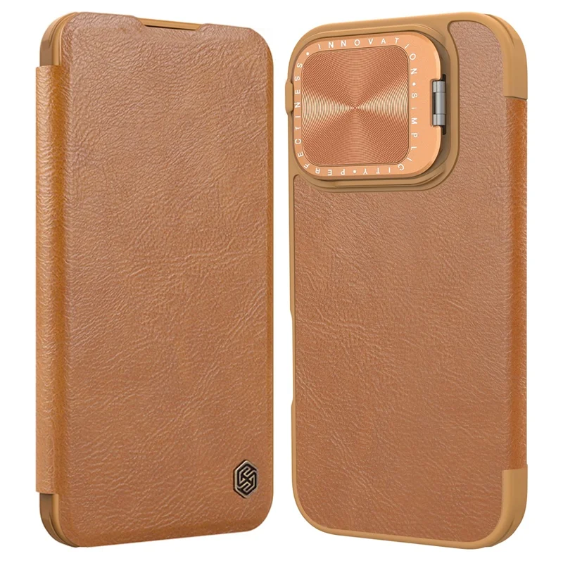 NILLKIN Qin Prop Series für iPhone 16 Pro Ledertasche mit Linsenständer und Telefonschutz - Braun