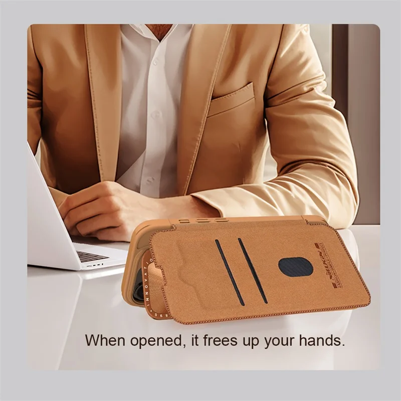 NILLKIN Qin Prop Series für iPhone 16 Pro Ledertasche mit Linsenständer und Telefonschutz - Braun