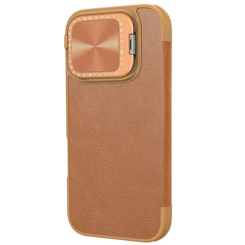 NILLKIN Qin Prop Series für iPhone 16 Pro Ledertasche mit Linsenständer und Telefonschutz - Braun