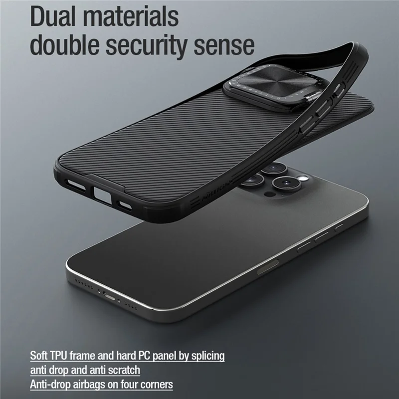 NILLKIN Camshield Prop Series for iPhone 16 Pro Max Case Slide Camera Protection PC + TPU Phone Cover - Black