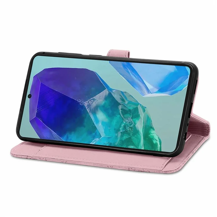 Per Samsung Galaxy S24 fe Case Zipper Wallet PU Coperchio di Impritta Flowhe Pelle - Rosa