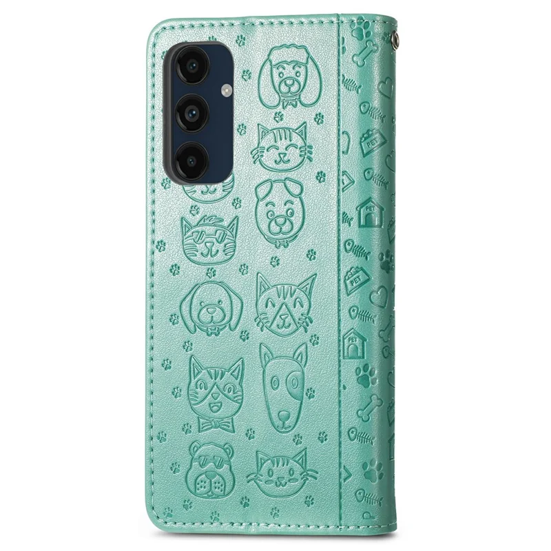 For Samsung Galaxy S24 FE Leather Wallet Case Flip Phone Cover with Cute Cat Dog Pattern - Green