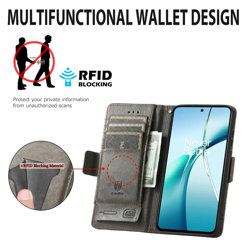 For Samsung Galaxy S24 FE Phone Cases CASENEO PU Leather Cover Stand with RFID Blocking Wallet - Grey
