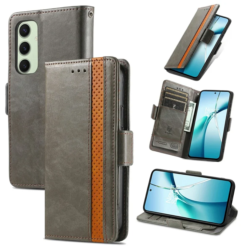 For Samsung Galaxy S24 FE Phone Cases CASENEO PU Leather Cover Stand with RFID Blocking Wallet - Grey
