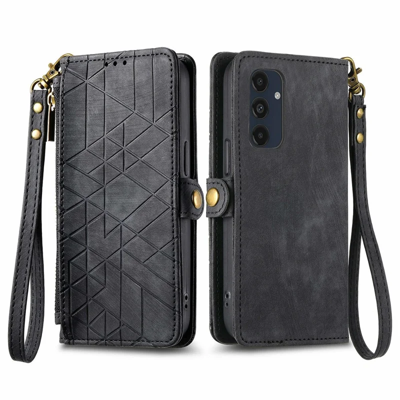 Para Samsung Galaxy S24 fe Case Feper Wallet Geometry Lines de Cuero Tapa Del Teléfono - Negro