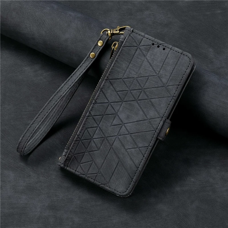 Para Samsung Galaxy S24 fe Case Feper Wallet Geometry Lines de Cuero Tapa Del Teléfono - Negro