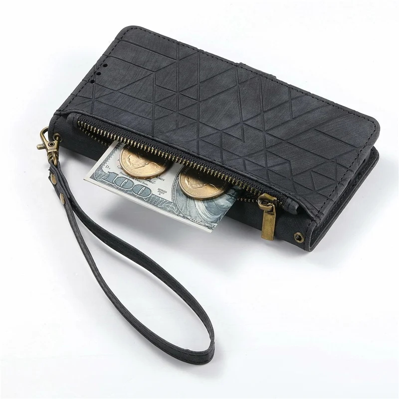 Para Samsung Galaxy S24 fe Case Feper Wallet Geometry Lines de Cuero Tapa Del Teléfono - Negro