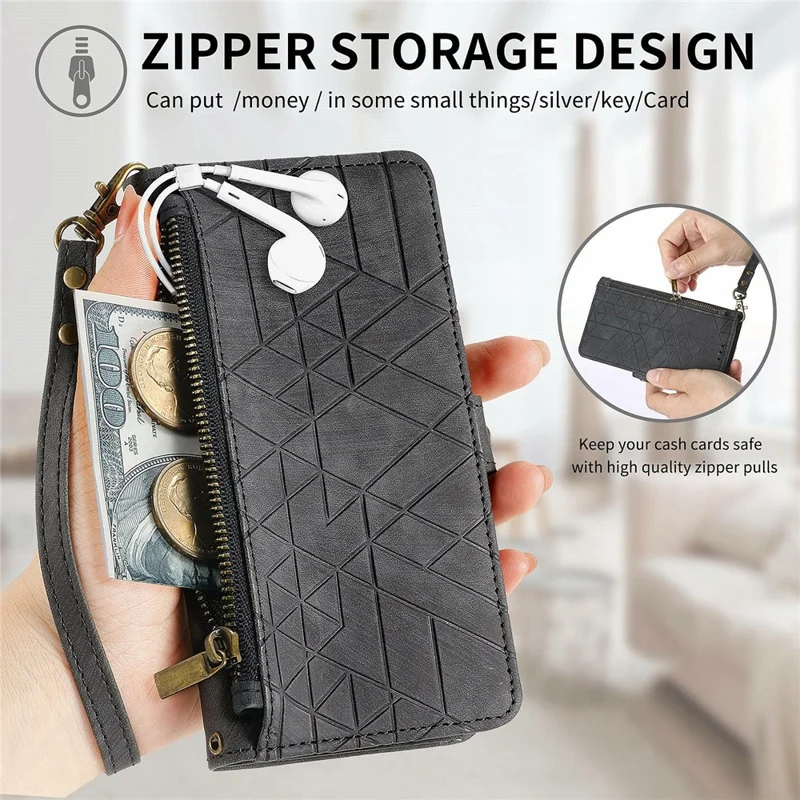 Para Samsung Galaxy S24 fe Case Feper Wallet Geometry Lines de Cuero Tapa Del Teléfono - Negro