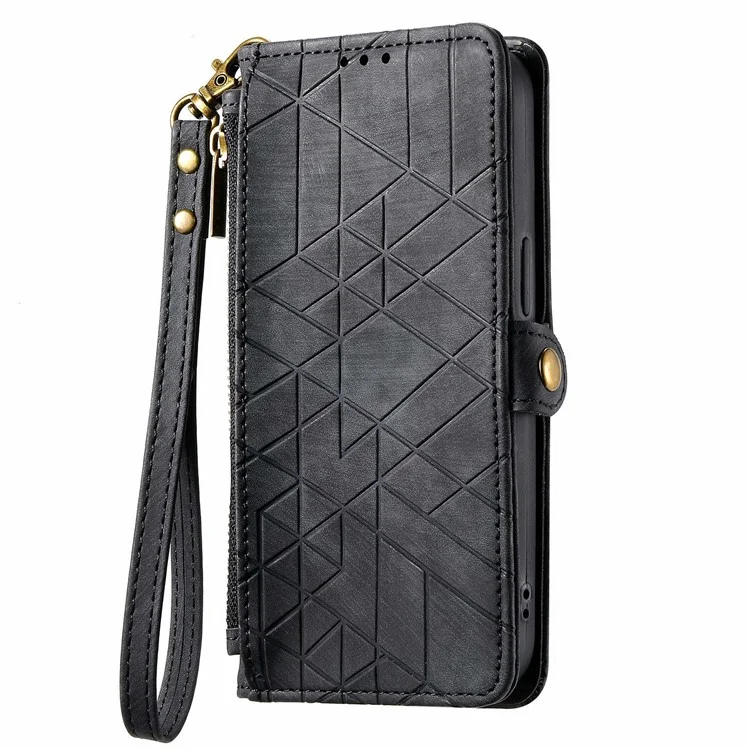 Para Samsung Galaxy S24 fe Case Feper Wallet Geometry Lines de Cuero Tapa Del Teléfono - Negro