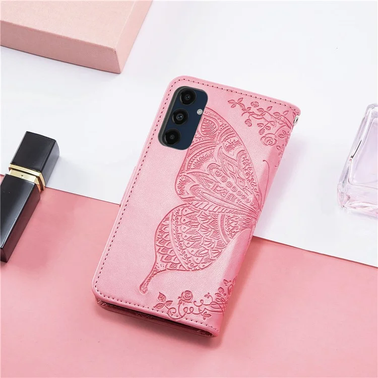 For Samsung Galaxy S24 FE Case PU Leather Wallet Phone Cover Butterfly Pattern - Pink