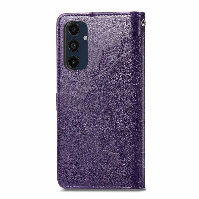 For Samsung Galaxy S24 FE Case Mandala Embossed Design Leather Wallet Phone Cover - Dark Purple