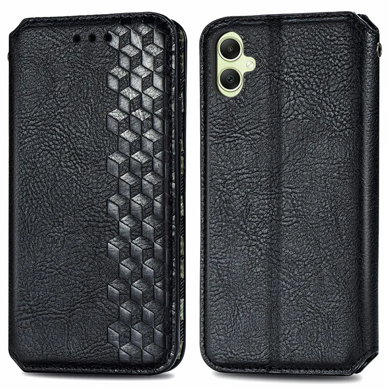 Para Samsung Galaxy A06 Caso Rômbico Impressão PU Couro Wallet Phone Cover - Preto