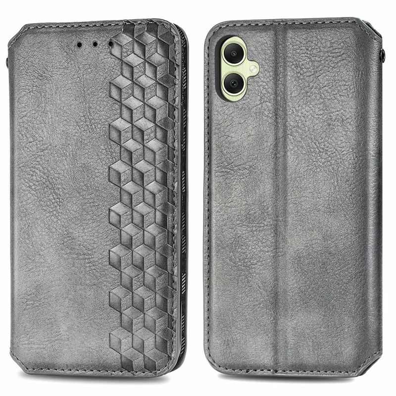For Samsung Galaxy A06 4G PU Leather Case Rhombus Imprint Wallet Stand Phone Cover - Grey