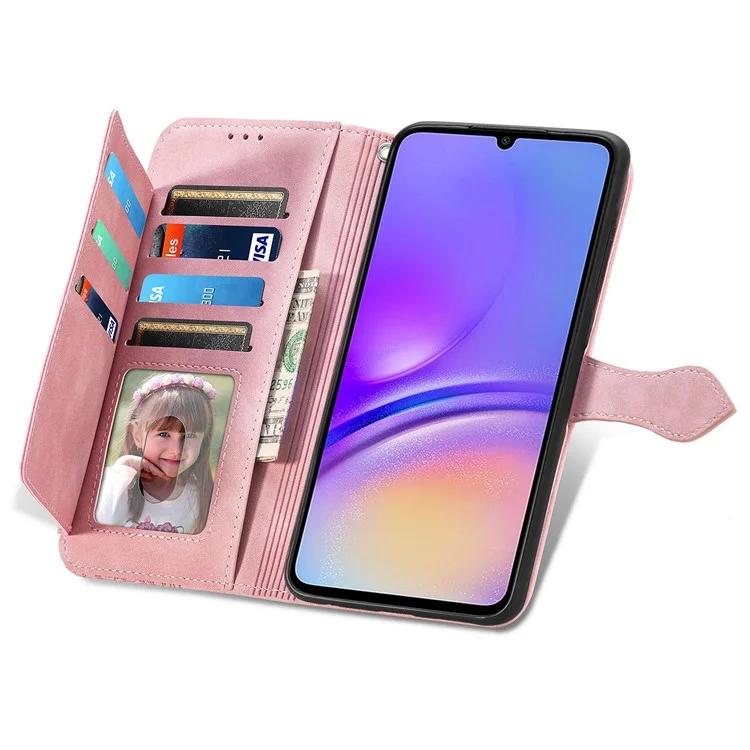 Для Samsung Galax A06 Case Zipper Wallet Кожаный Цветок - Розовый