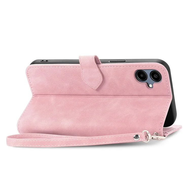 Для Samsung Galax A06 Case Zipper Wallet Кожаный Цветок - Розовый